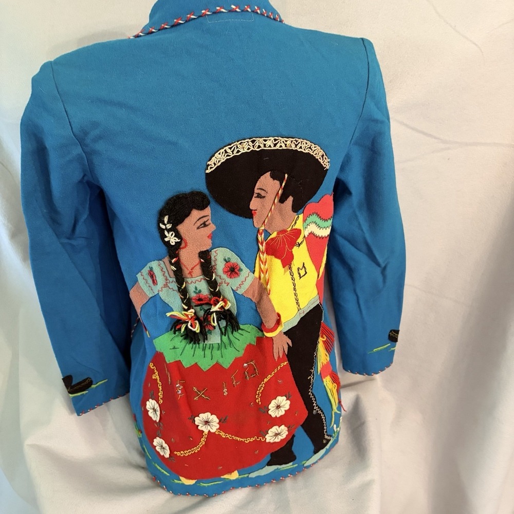 Hand Embroidered 1940s Lopez Vintage Mexican Souvenir Felt Applique Jacket 36 - Picture 6 of 11